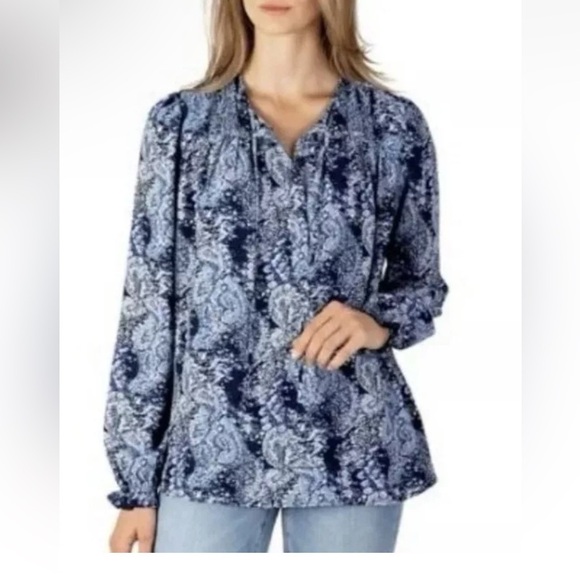 Joie Tops - Joie Peasant blouse top Blue Patterned Women Bleu XL casual vacation office boho